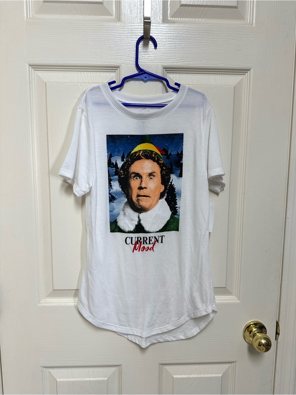 ELF White Graphic Night Tee with Will Ferrell as Elf featured in Holiday Costume